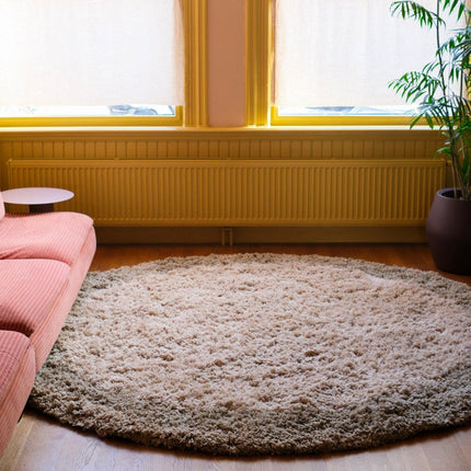 Hoogpolige Vloerkleden - Rond hoogpolig vloerkleed Pilo groen/beige polyester Interieur05 - Vloerkledenloods