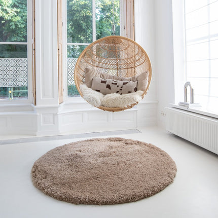 Hoogpolige Vloerkleden - Rond hoogpolig vloerkleed Pilo taupe polyester Interieur05 - Vloerkledenloods