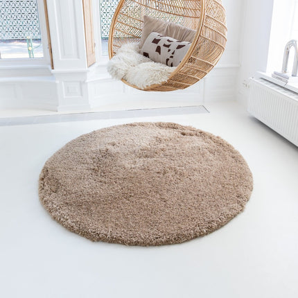 Hoogpolige Vloerkleden - Rond hoogpolig vloerkleed Pilo taupe polyester Interieur05 - Vloerkledenloods