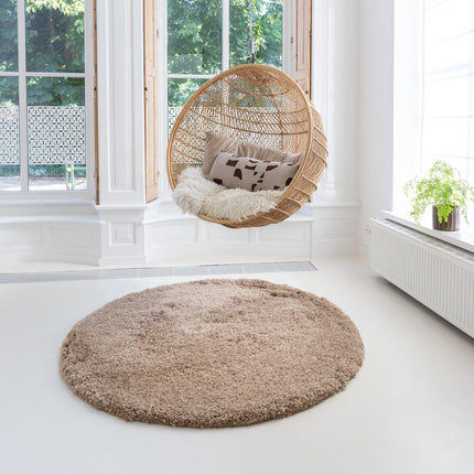 Hoogpolige Vloerkleden - Rond hoogpolig vloerkleed Pilo taupe polyester Interieur05 - Vloerkledenloods