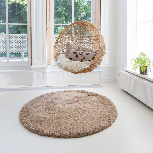 Hoogpolige Vloerkleden - Rond hoogpolig vloerkleed Pilo taupe polyester Interieur05 - Vloerkledenloods