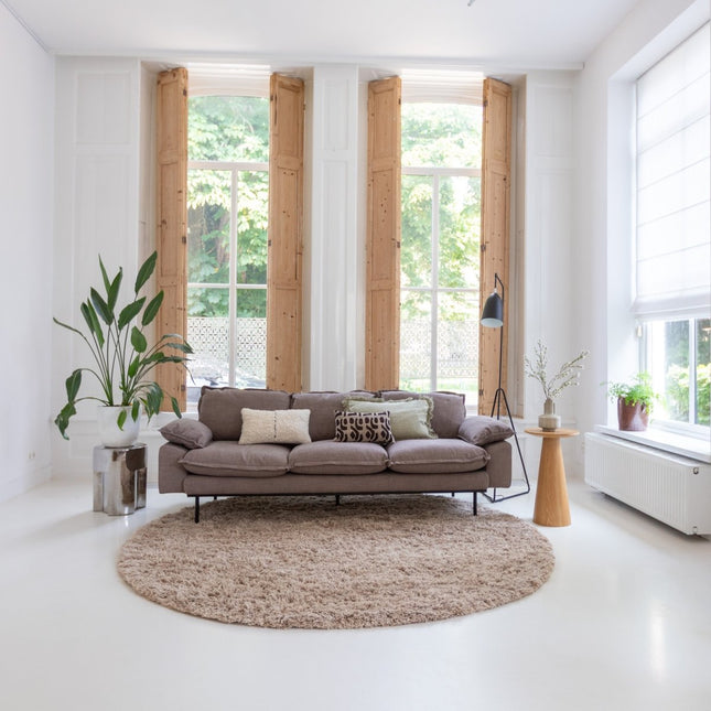 Hoogpolige Vloerkleden - Rond wollen vloerkleed hoogpolig Raw Wool Lichtbruin Interieur05 - Vloerkledenloods
