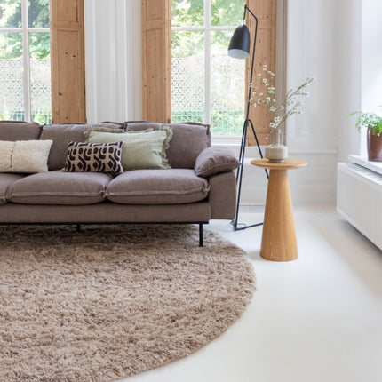 Hoogpolige Vloerkleden - Rond wollen vloerkleed hoogpolig Raw Wool Lichtbruin Interieur05 - Vloerkledenloods