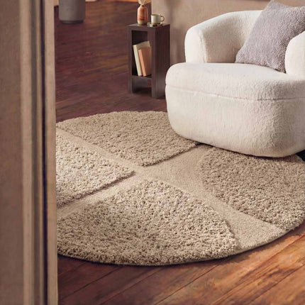 Hoogpolige vloerkleden - Ted Baker Lambeth rond hoogpolig vloerkleed Jasper Beige - Vloerkledenloods