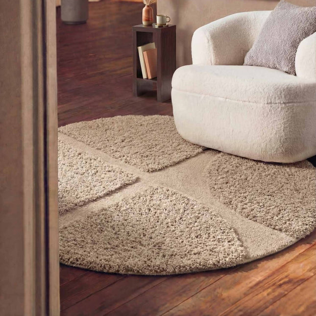Hoogpolige vloerkleden - Ted Baker Lambeth rond hoogpolig vloerkleed Jasper Beige - Vloerkledenloods