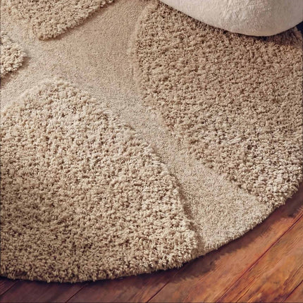 Hoogpolige vloerkleden - Ted Baker Lambeth rond hoogpolig vloerkleed Jasper Beige - Vloerkledenloods