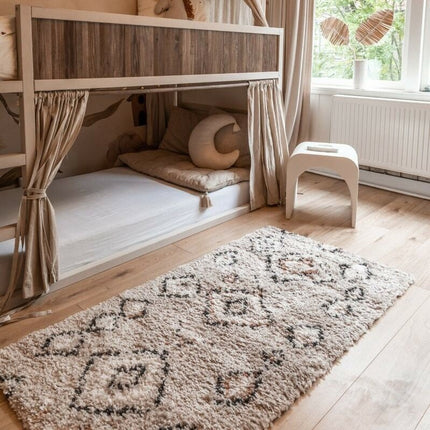 Berber Vloerkleed Hoogpolig Grijs/Beige - Ikat