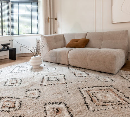 Berber Vloerkleed Hoogpolig Grijs/Beige - Ikat