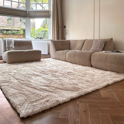 Hoogpolig vloerkleed Odelia beige/wit