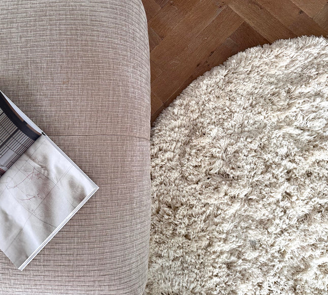 Organisch Hoogpolig Vloerkleed Pilo Ivoor Wit Polyester Interieur05