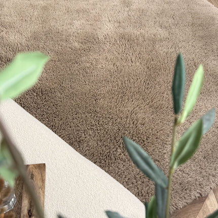 Rond hoogpolig vloerkleed Furr bruin - Interieur05