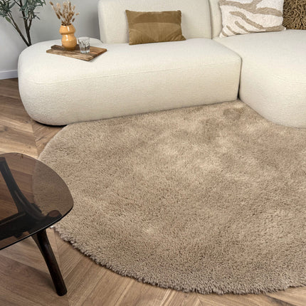 Rond hoogpolig vloerkleed Furr bruin - Interieur05