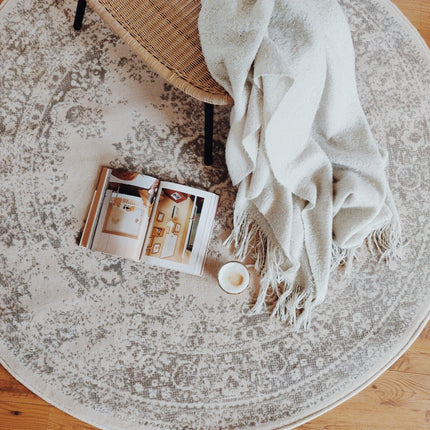 Rond Vintage Vloerkleed Keshan Zand/Beige