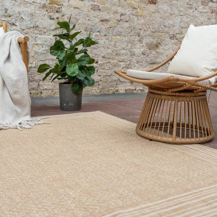 Jute buitenkleed Naturel Visgraat Border - Vloerkledenloods