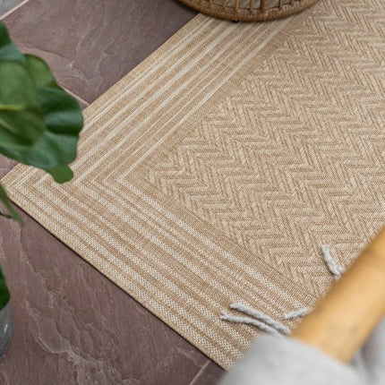 Jute buitenkleed Naturel Visgraat Border - Vloerkledenloods