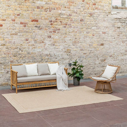 Jute buitenkleed Naturel Visgraat Border - Vloerkledenloods