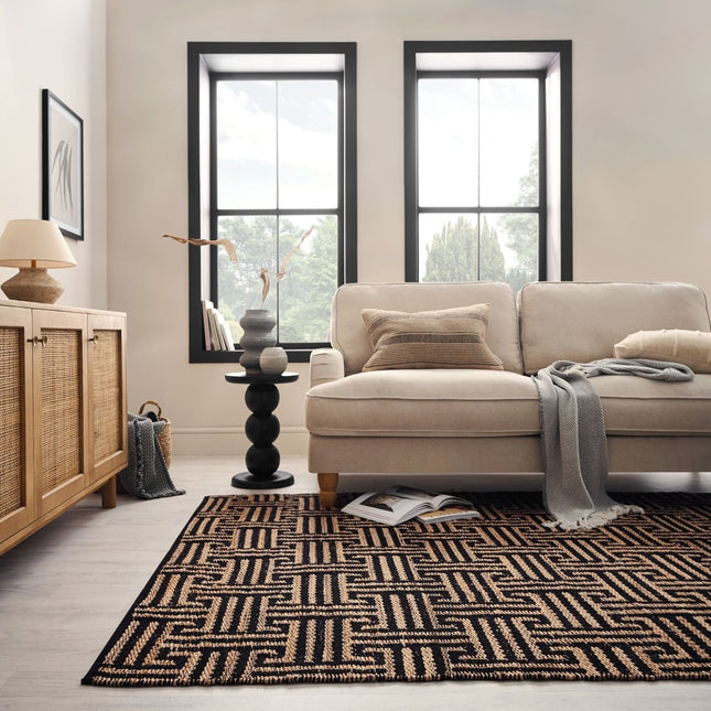 Jute vloerkleden - Flair Rugs vloerkleed Meander Jute Zwart - Vloerkledenloods