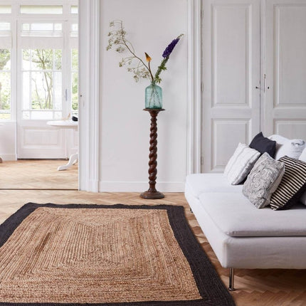 Jute Vloerkleed Rechthoek Naturel/Antraciet - Vloerkledenloods