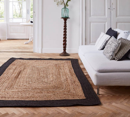 Jute Vloerkleed Rechthoek Naturel/Antraciet - Vloerkledenloods