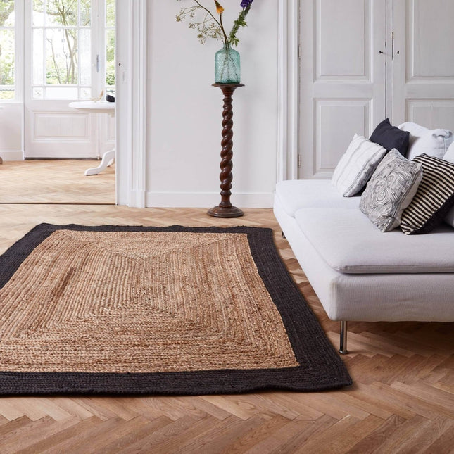 Jute Vloerkleed Rechthoek Naturel/Antraciet - Vloerkledenloods