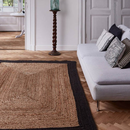 Jute Vloerkleed Rechthoek Naturel/Antraciet - Vloerkledenloods