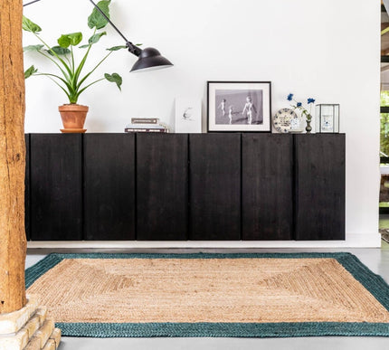 Jute Vloerkleed Rechthoek Naturel/Donkergroen - Vloerkledenloods