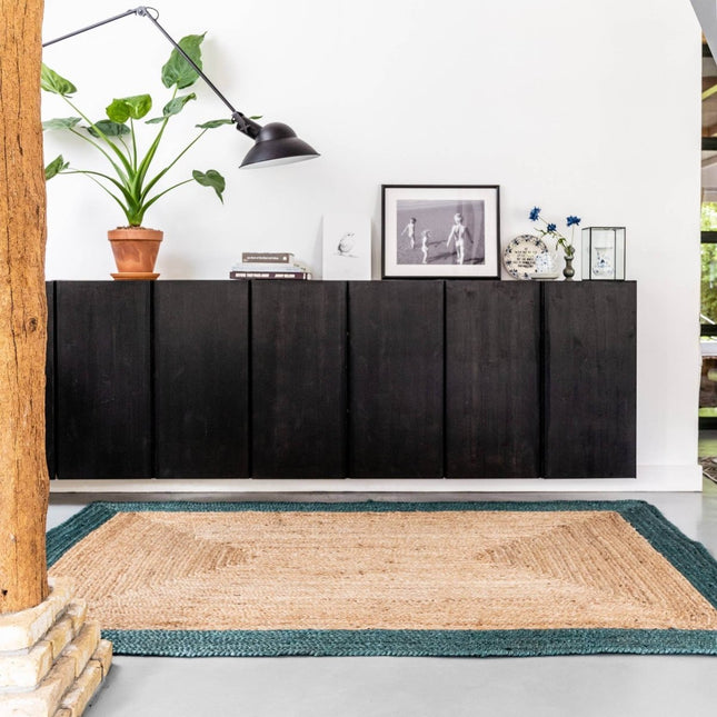 Jute Vloerkleed Rechthoek Naturel/Donkergroen - Vloerkledenloods