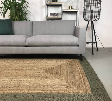 Jute Vloerkleed Rechthoek Naturel/Groen - Vloerkledenloods