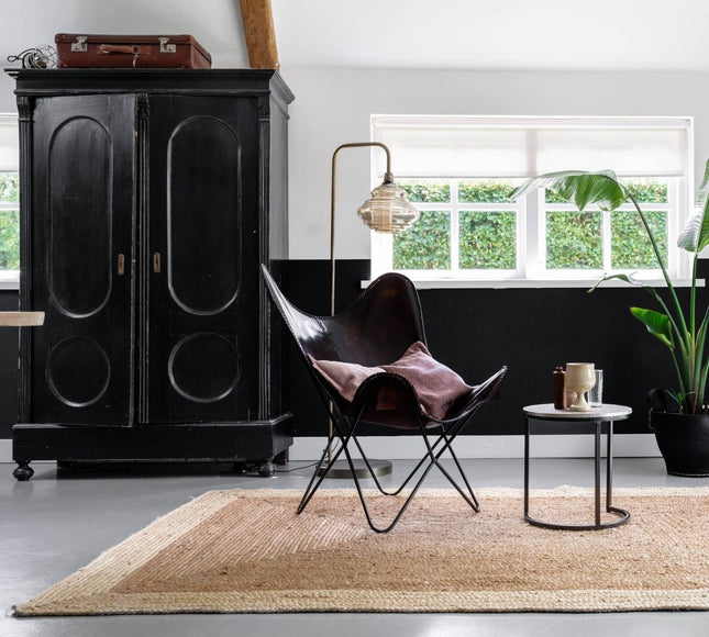 Jute Vloerkleed Rechthoek Naturel/Wit - Vloerkledenloods