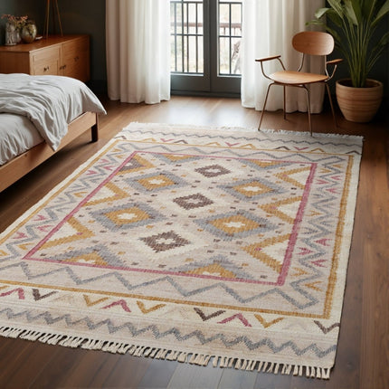 Juten vloerkleden - Elle Decoration Roya Afghaans kelim vloerkleed Imani Crème/Multicolor - Vloerkledenloods