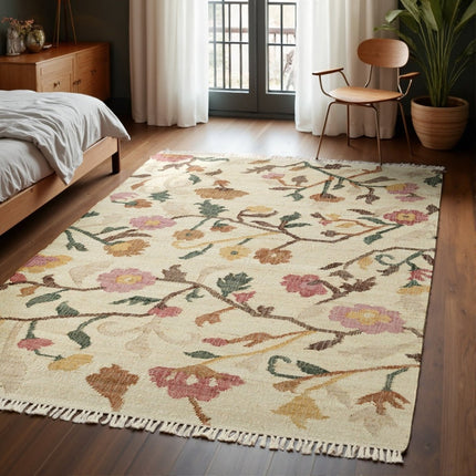 Juten vloerkleden - Elle Decoration Roya Afghaans kelim vloerkleed Violette Crème/Multicolor - Vloerkledenloods