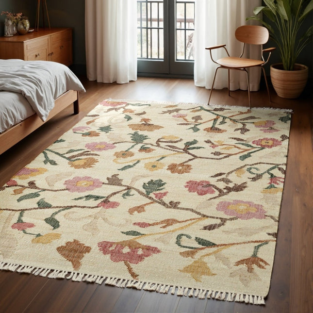 Juten vloerkleden - Elle Decoration Roya Afghaans kelim vloerkleed Violette Crème/Multicolor - Vloerkledenloods