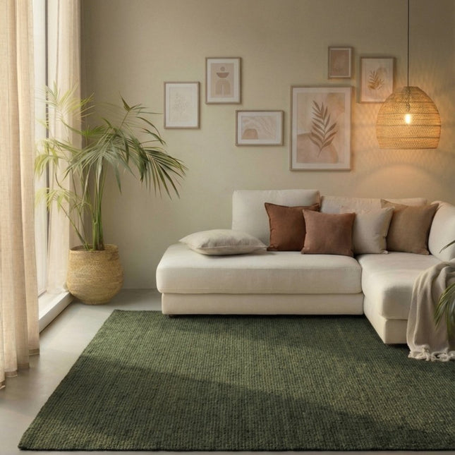 Juten vloerkleden - Hanse Home bouclé juten vloerkleed Jaipur Junglegroen - Vloerkledenloods