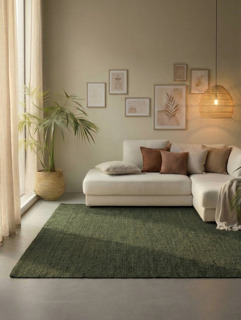 Juten vloerkleden - Hanse Home bouclé juten vloerkleed Jaipur Junglegroen - Vloerkledenloods