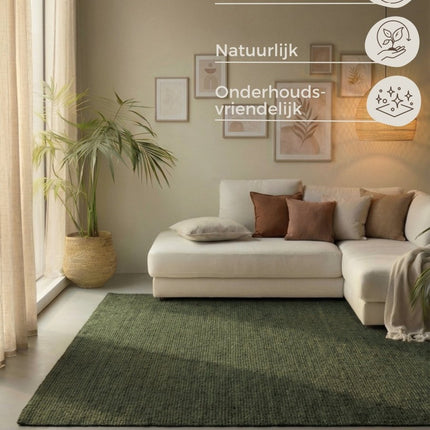 Juten vloerkleden - Hanse Home bouclé juten vloerkleed Jaipur Junglegroen - Vloerkledenloods