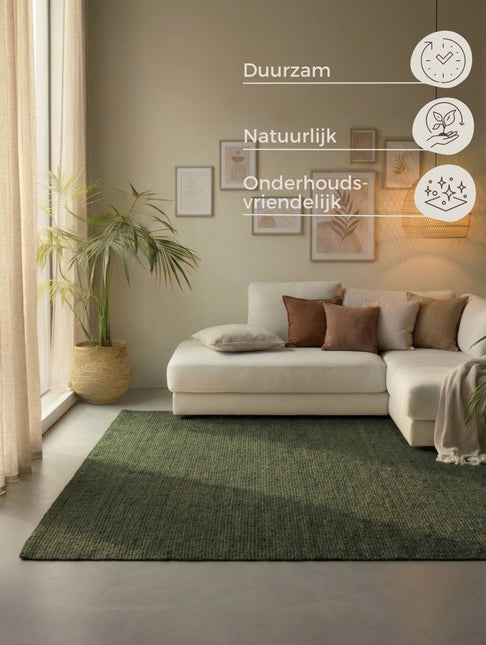 Juten vloerkleden - Hanse Home bouclé juten vloerkleed Jaipur Junglegroen - Vloerkledenloods