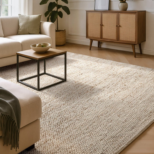 Juten vloerkleden - Villeroy & Boch 1770 wollen vloerkleed Peas Naturel Crème Beige - Vloerkledenloods