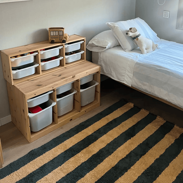 Katoenen Lopers - Lorena Canals Cabana Lines katoenen loper Stripes Terrazzo Green/Dark Honey - Vloerkledenloods