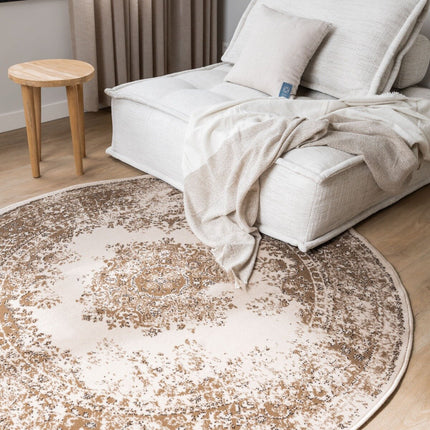 Rond Vintage Vloerkleed Keshan Bruin/Beige