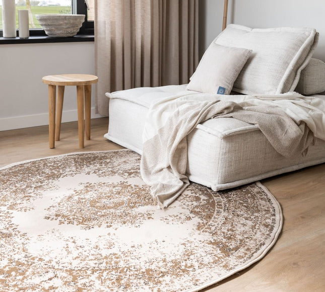 Rond Vintage Vloerkleed Keshan Bruin/Beige