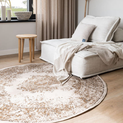 Rond Vintage Vloerkleed Keshan Bruin/Beige