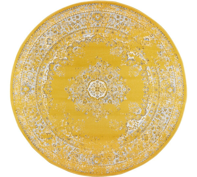 Rond Vintage Vloerkleed Keshan Geel