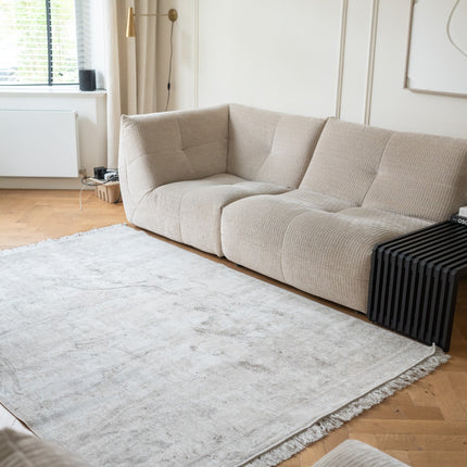 Vintage vloerkleed Smuk beige met franjes