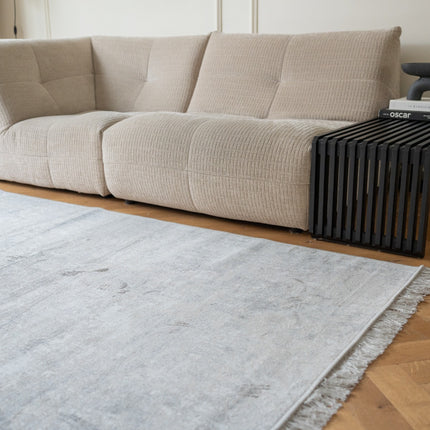 Vintage vloerkleed Smuk grijs met franjes