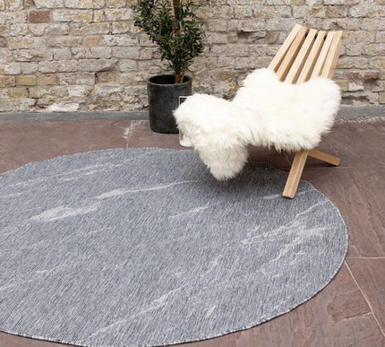 Rond Buitenkleed Marble - Grijs/wit - dubbelzijdig - EVA Interior