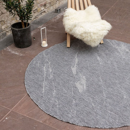 Rond Buitenkleed Marble - Grijs/wit - dubbelzijdig - EVA Interior
