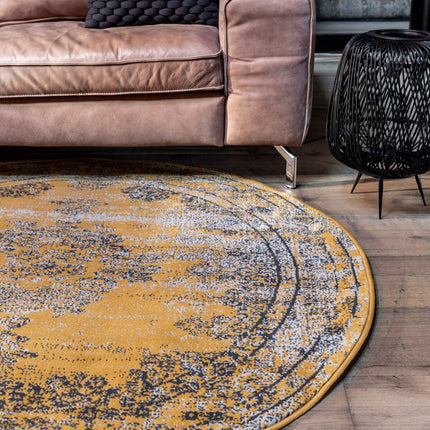 Vintage Vloerkleed Bloom rond - Geel - EVA Interior