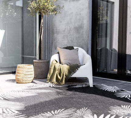Rond Buitenkleed Leaf - Zwart - dubbelzijdig - EVA Interior
