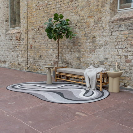 Organisch gevormd buitenkleed Loop Stone Zwart