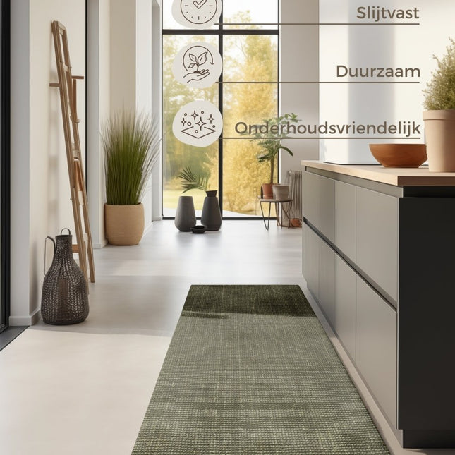 Lopers - Hanse Home bouclé juten loper Jaipur Junglegroen - Vloerkledenloods